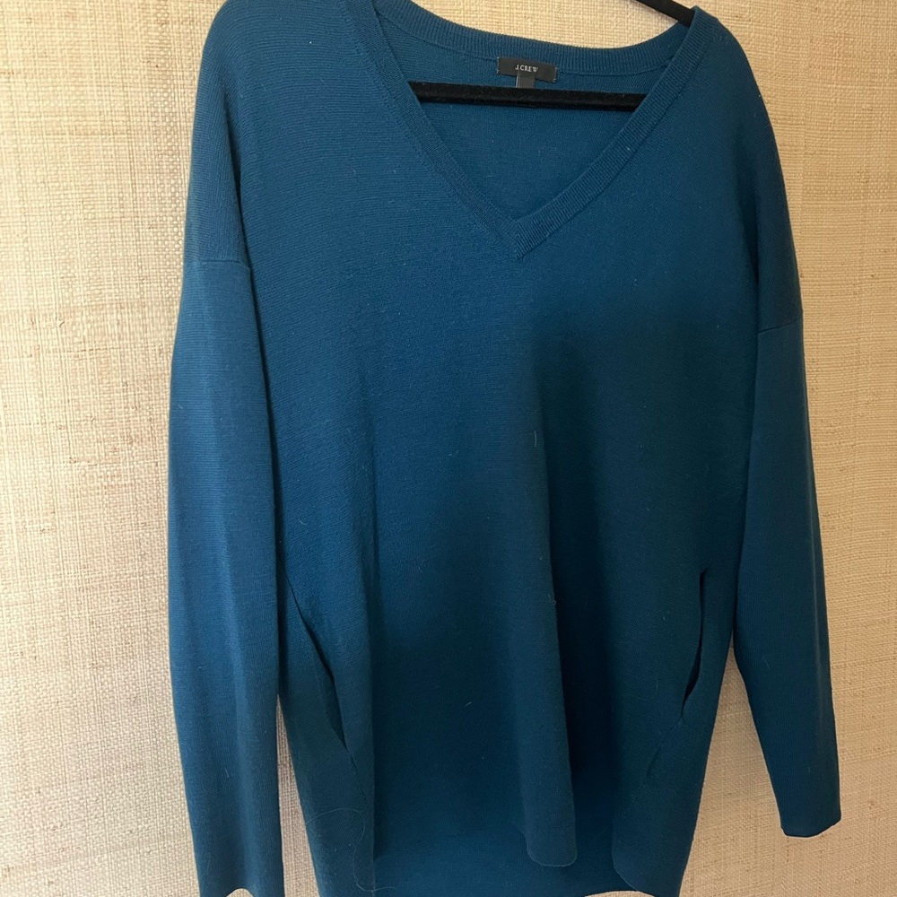 Teal J Crew  Merino Wool Oversized V-Neck Sweater